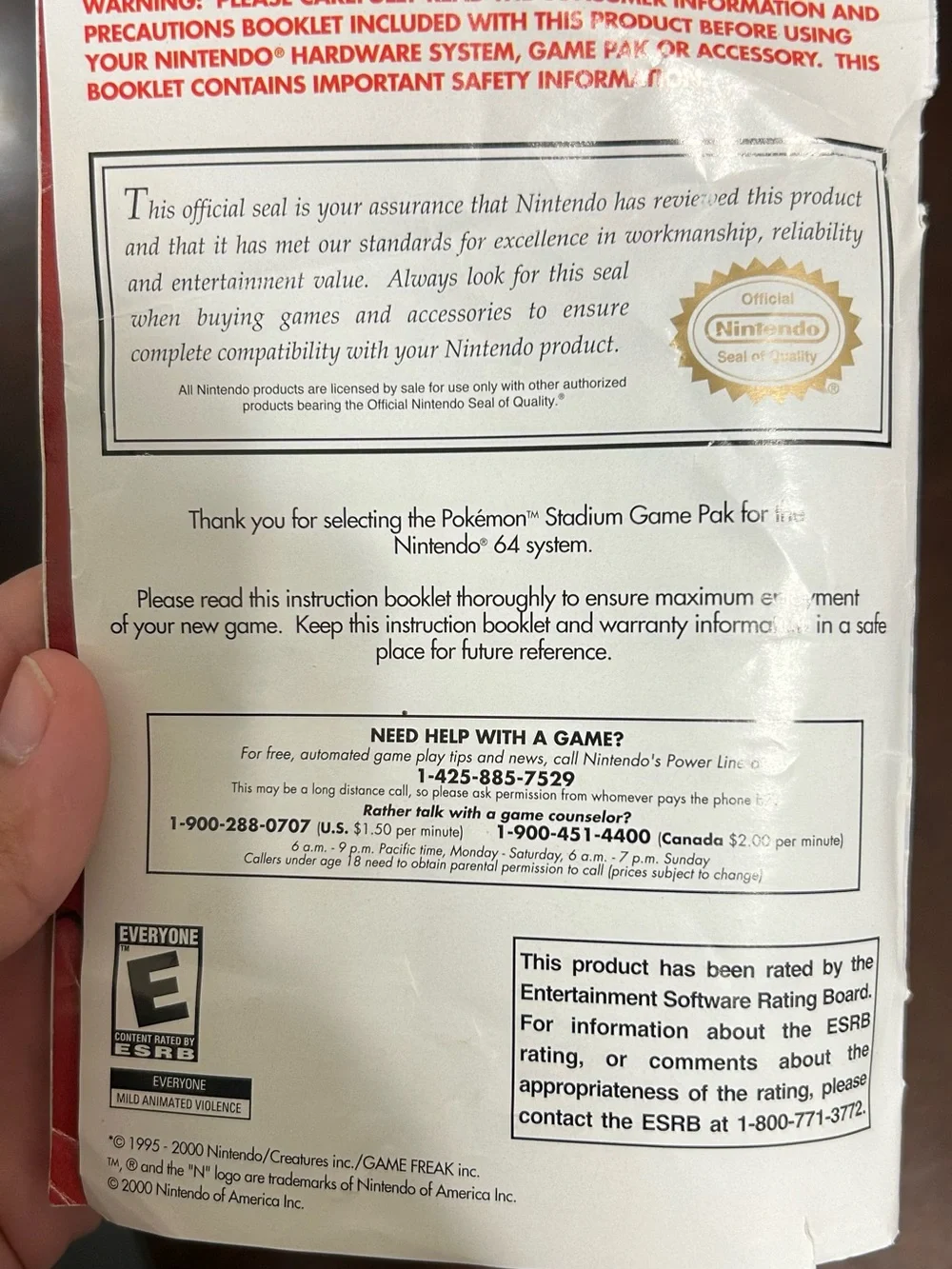 pokemon stadium n64 manual only